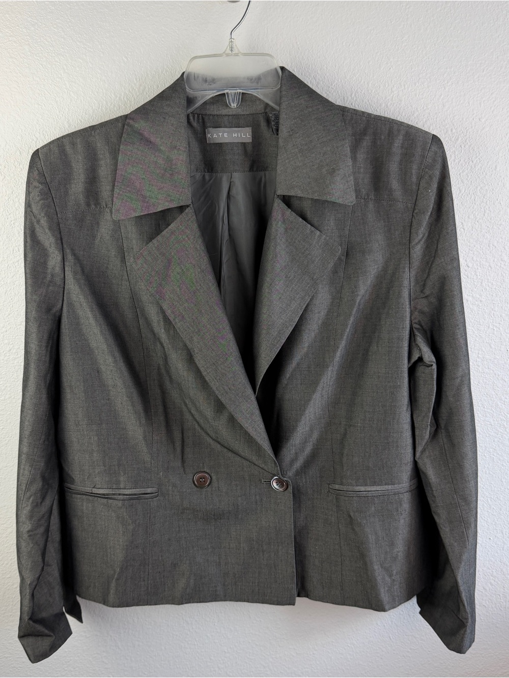 Kate Hill Gray Wool Blend Double Button Lined Jacket Size 18